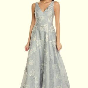 ML Monique Metallic Gray Silver Lhuillier Madeline Jacquard Gow